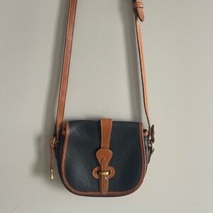 Vintage Dooney & Bourke Navy & Cognac Brown Leather Crossbody Purse